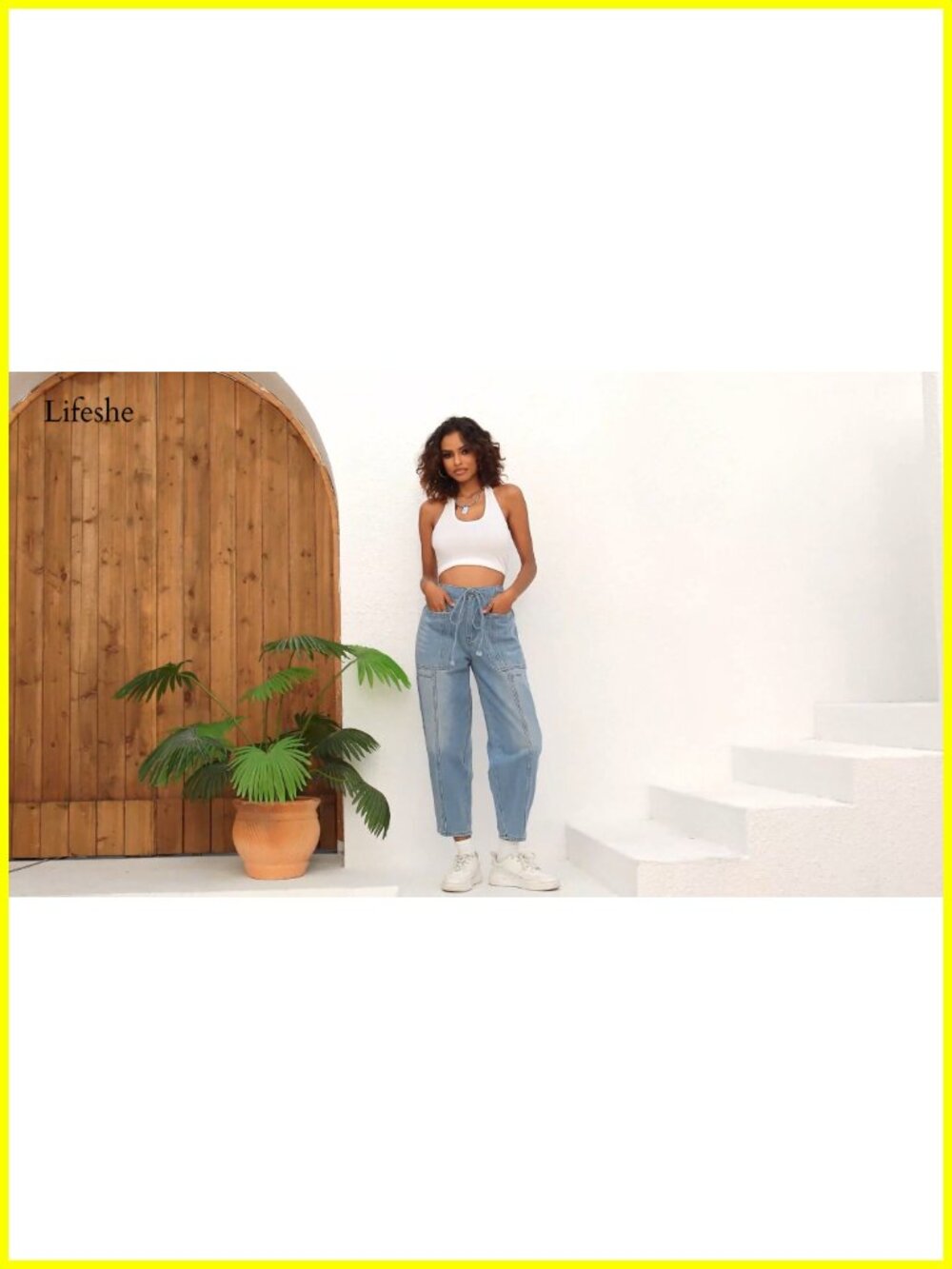 Baggy Wide Leg Barrel Jeans Women Mid Rise Drawstring Elastic Waist Denim - Picture 6 of 6